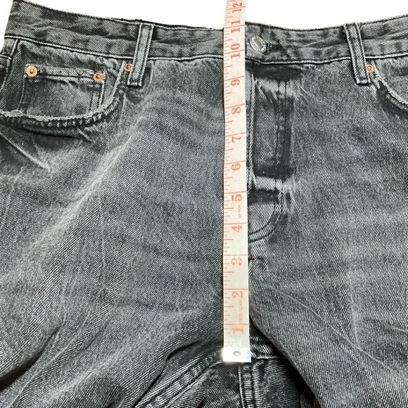 ZARA 100% Cotton Black Washed Cropped Jeans Raw Hem Straight Leg Button Fly  34 - Picture 6 of 10